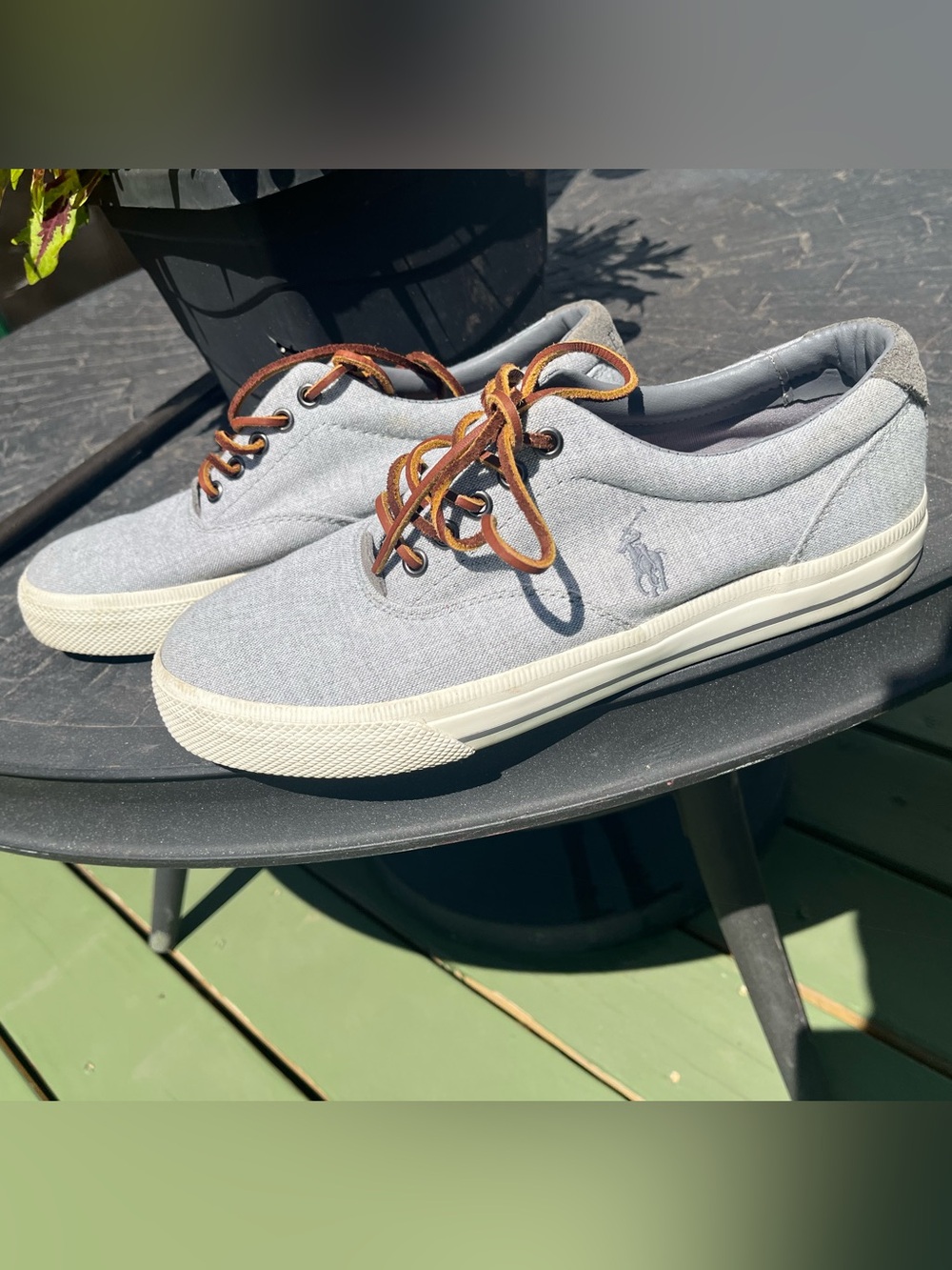 Polo Ralph Lauren Vaughn Men’s Grey Blue Canvas Sneakers 8.5D Leather Laces